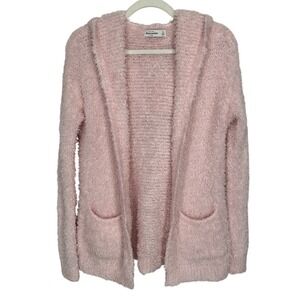 Abercrombie Kids Fuzzy Pink Hooded Open Cardigan Pockets Kids Size XL